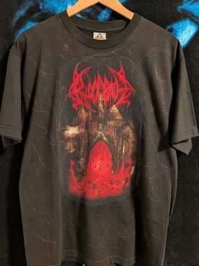Custom Sewn "Bloodbath" T Shirt - Black Band Tee with Red Gothic Artwork
